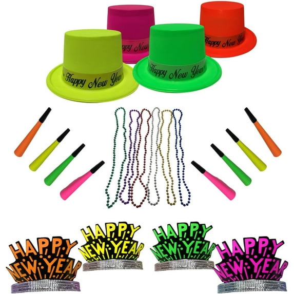 PMU New Year's Eve Party Supplies 2026 Neon Midnight Party Assortment Kit for 100 persons - Outfits for Adults, Men and Women (100 psn/pkg) Pkg/1