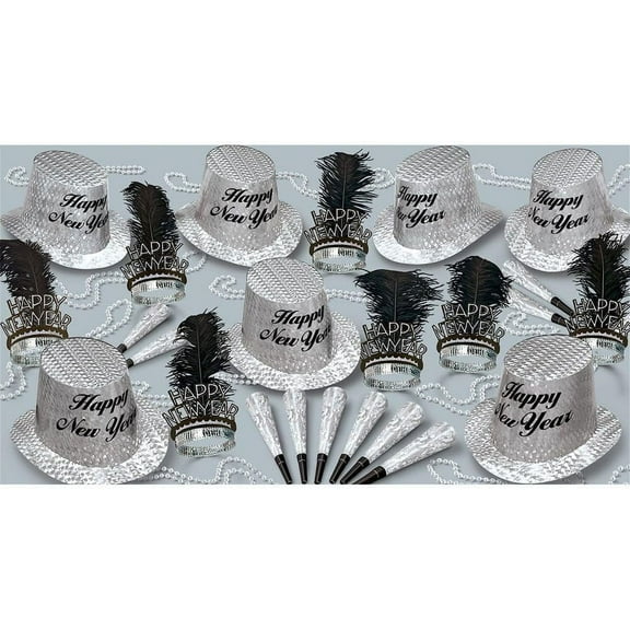 PMU New Year's Eve Party Supplies 2026 Shindigz New Year Diamond Party Kit Assortment for 10 Persons - Outfits for Adults, Men and Women (10/psn) Pkg/1