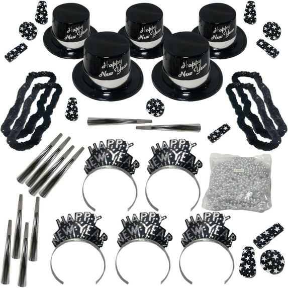 PMU New Year's Eve Party Supplies 2026 Silver Legend Illusion Party Kit Assortment for 6 persons - New Year's Eve Decorations Supplies, Outfits for Adults, Men and Women (6/psn) Pkg/1
