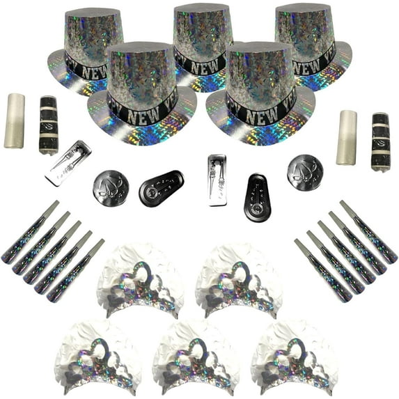 PMU New Year's Eve Party Supplies 2026 Sterling Party Kit Assortment for 50 persons - New Year's Eve Decorations Supplies, Outfits for Adults, Men and Women (50/psn) Pkg/1