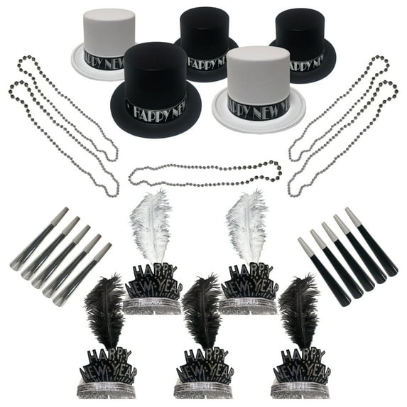 PMU New Year's Eve Party Supplies 2026 All That Jazz Party Kit Assortment for 6 persons - New Year's Eve Decorations Supplies, Outfits for Adults, Men and Women (6/psn) Pkg/1