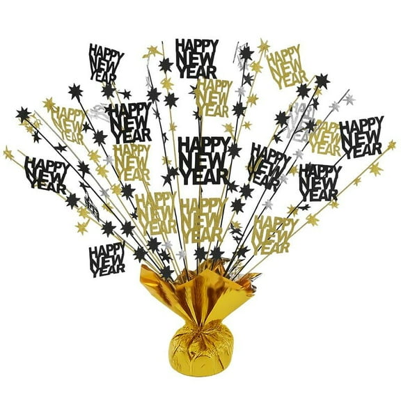 PMU New Year's Eve Party Supplies "Happy New Year" 1 Pc New Year Gold 15 Inch Balloon Weight Centerpiece Decoration