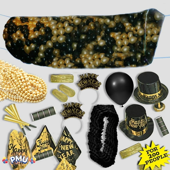 PMU New Years Big Bonanza “Includes” New Years Party Supplies for (200) Guests and (1) Drop EZ- (500) Professional "Reusable" Balloon Net System (135-805156, 101-80601-100) Pkg/1