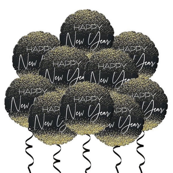 PMU New Years HNY Crazy Confetti 18 Inch Mylar-Foil Balloon Pkg/10
