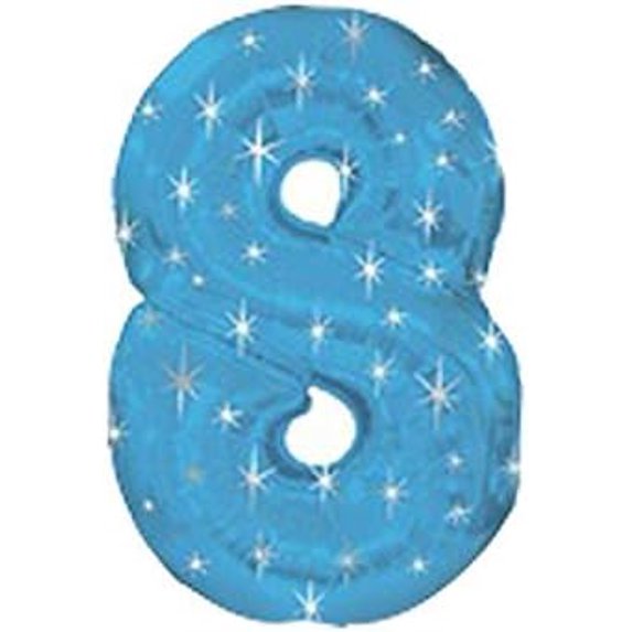 PMU Number Eight Shape 38 Inch Metallic Blue Sparkle Mylar Balloon Pkg/1
