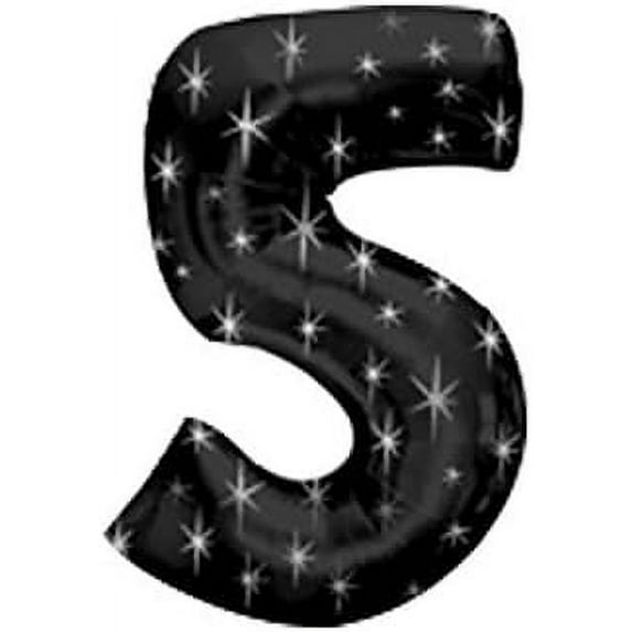 PMU Number Five Shape 38 Inch Black with Silver Sparkles Mylar Balloon Pkg/1