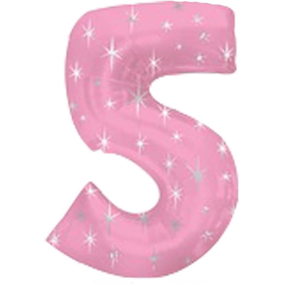 PMU Number Five Shape 38 Inch Metallic Pink Sparkle Mylar Balloon Pkg/1