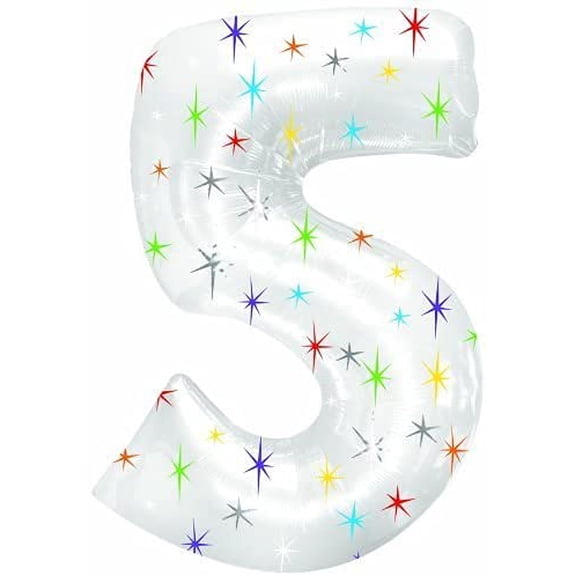 PMU Number Five Shape 46 Inch Multi-Colored Sparkles Mylar Balloon Pkg/1
