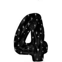 PMU Number Four Shape 38 Inch Black with Silver Sparkles Mylar Balloon Pkg/1