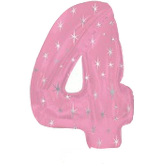 PMU Number Four Shape 38 Inch Metallic Pink Sparkle Mylar Balloon Pkg/1