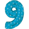 thumbnail image 1 of PMU Number Nine Shape 38 Inch Metallic Blue Sparkle Mylar Balloon Pkg/1, 1 of 1