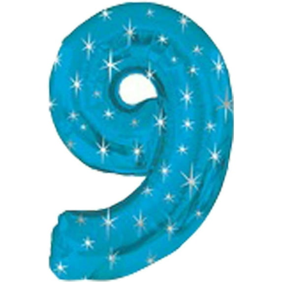 PMU Number Nine Shape 38 Inch Metallic Blue Sparkle Mylar Balloon Pkg/1