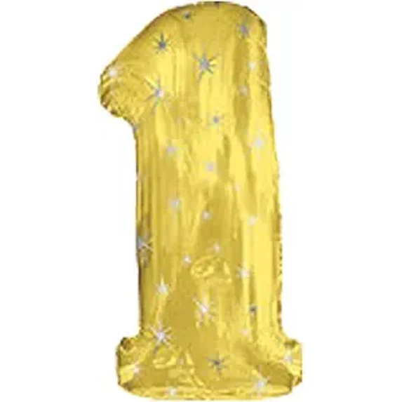 PMU Number One Shape 38 Inch Gold Sparkels Mylar Balloon Pkg/1