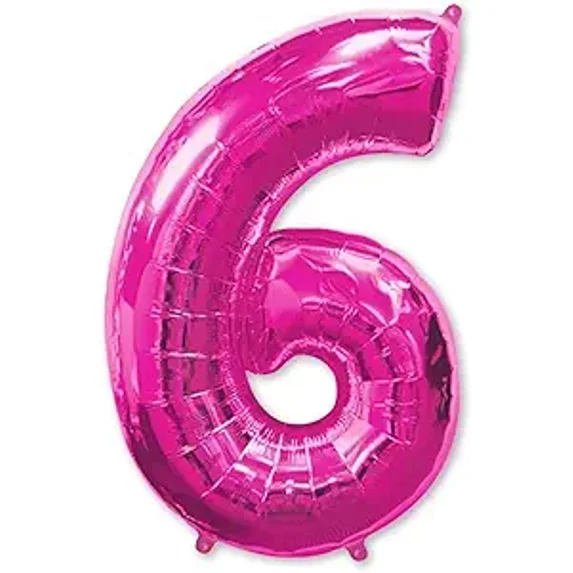 PMU Number Six "6" Shape 34 inch Magenta Mylar Balloon Pkg/1