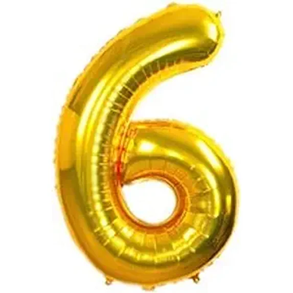 PMU Number Six Shape 34 Inch Gold Mylar Balloon Pkg/1