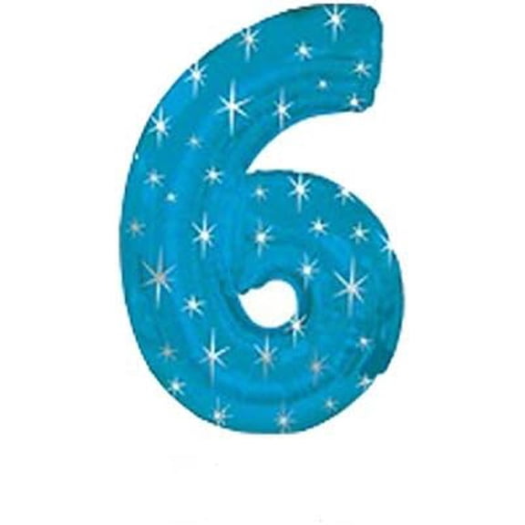 PMU Number Six Shape 38 Inch Metallic Blue Sparkle Mylar Balloon Pkg/1