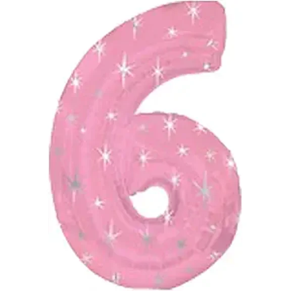PMU Number Six Shape 38 Inch Metallic Pink Sparkle Mylar Balloon Pkg/1