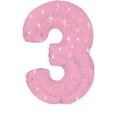 thumbnail image 1 of PMU Number Three Shape 38 Inch Metallic Pink Sparkle Mylar Balloon Pkg/1, 1 of 1