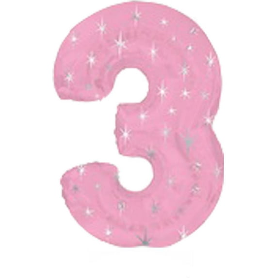 PMU Number Three Shape 38 Inch Metallic Pink Sparkle Mylar Balloon Pkg/1