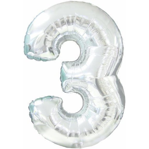 PMU Number Three Shape 48.5 Inch Silver Mylar Balloon Pkg/1