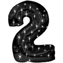 PMU Number Two Shape 38 Inch Black with Silver Sparkles Mylar Balloon Pkg/1