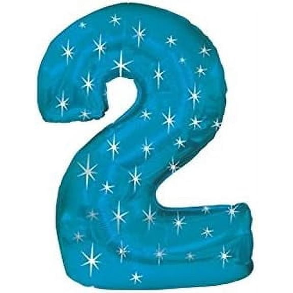 PMU Number Two Shape 38 Inch Metallic Blue Sparkles Mylar Balloon Pkg/1