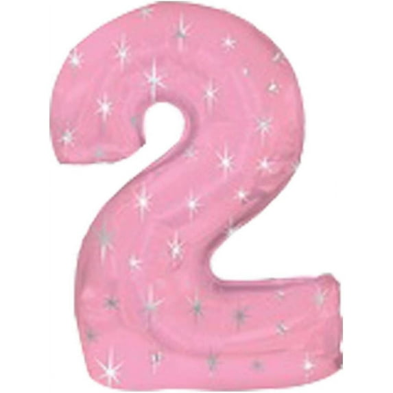 PMU Number Two Shape 38 Inch Metallic Pink Sparkle Mylar Balloon Pkg/1