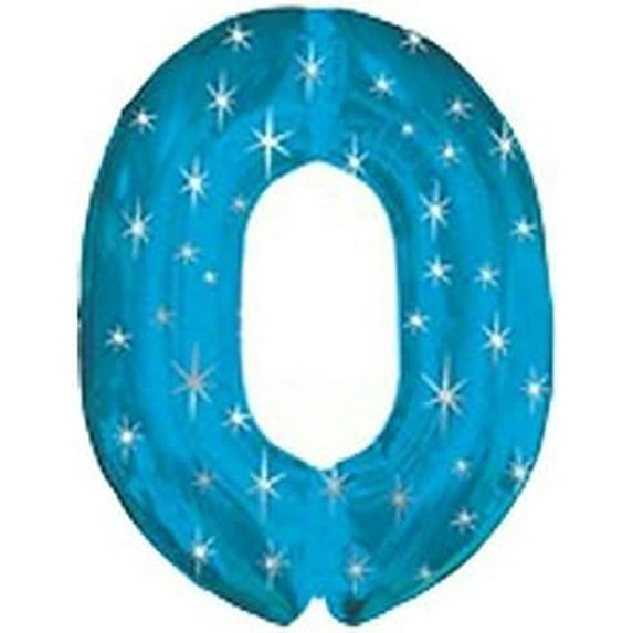 PMU Number Zero Shape 38 Inch Metallic Blue Sparkle Mylar Balloon Pkg/1