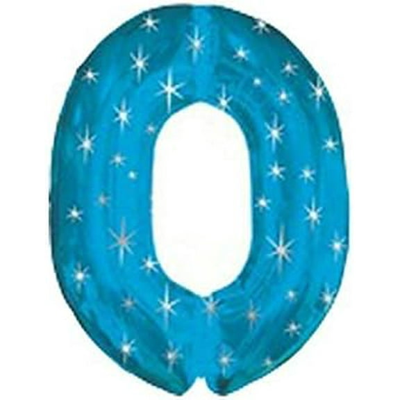 PMU Number Zero Shape 38 Inch Metallic Blue Sparkle Mylar Balloon Pkg/1