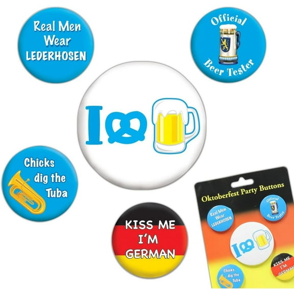 PMU Oktoberfest Assorted Party Buttons Wearable Party Costume (5/pkg) Pkg/1