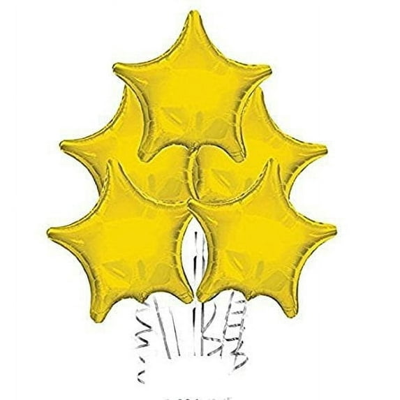 PMU Gold Star Shaped 18 Inch Mylar Foil Balloon Birthday Party Wedding Baby Shower Decorations Pkg/5