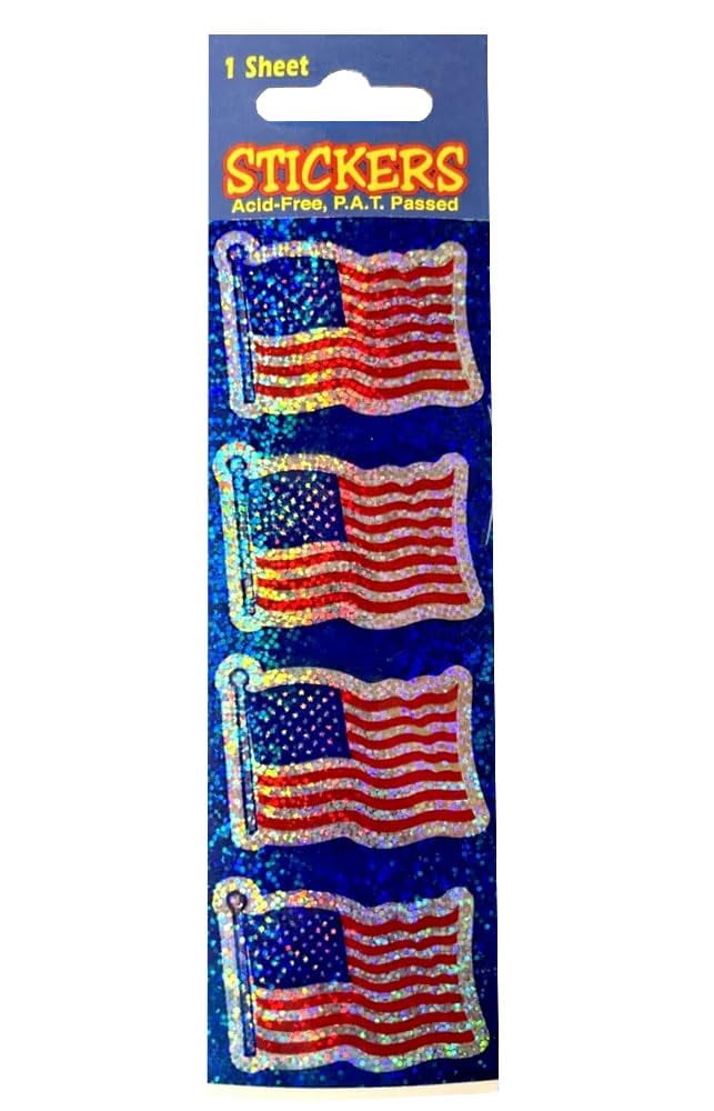 PMU Patriotic American Flag Glitter Stickers, American Party 4th of July Stickers, Patriotic USA Party Decorations Stickers for Holidays, Veterans, Election & Independence Day, (4/Pkg) Pkg/1