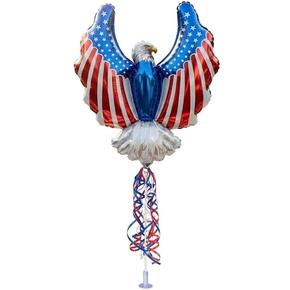 PMU 12 Inch Pre-Inflated Patriotic Eagle Balloon with Stick, 4th of July Balloons, Independence Day Decorations, Patriotic Decorations, Eagle Mylar Balloons, Red White Blue, (1/Pkg) pkg/1