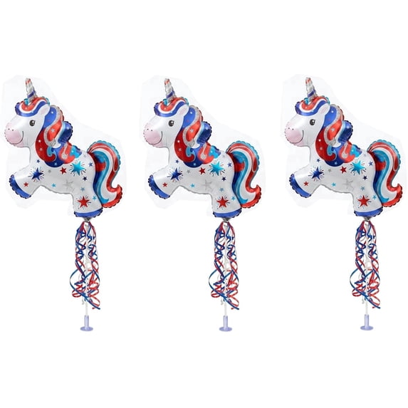 PMU 14in Pre-Inflated Patriotic Unicorn Balloons with Stick American flag Balloon, 4th of July Balloons, Independence Day Decor, Patriotic Decorations,USA Mylar Balloons, Red White Blue (3/Pkg) pkg/1