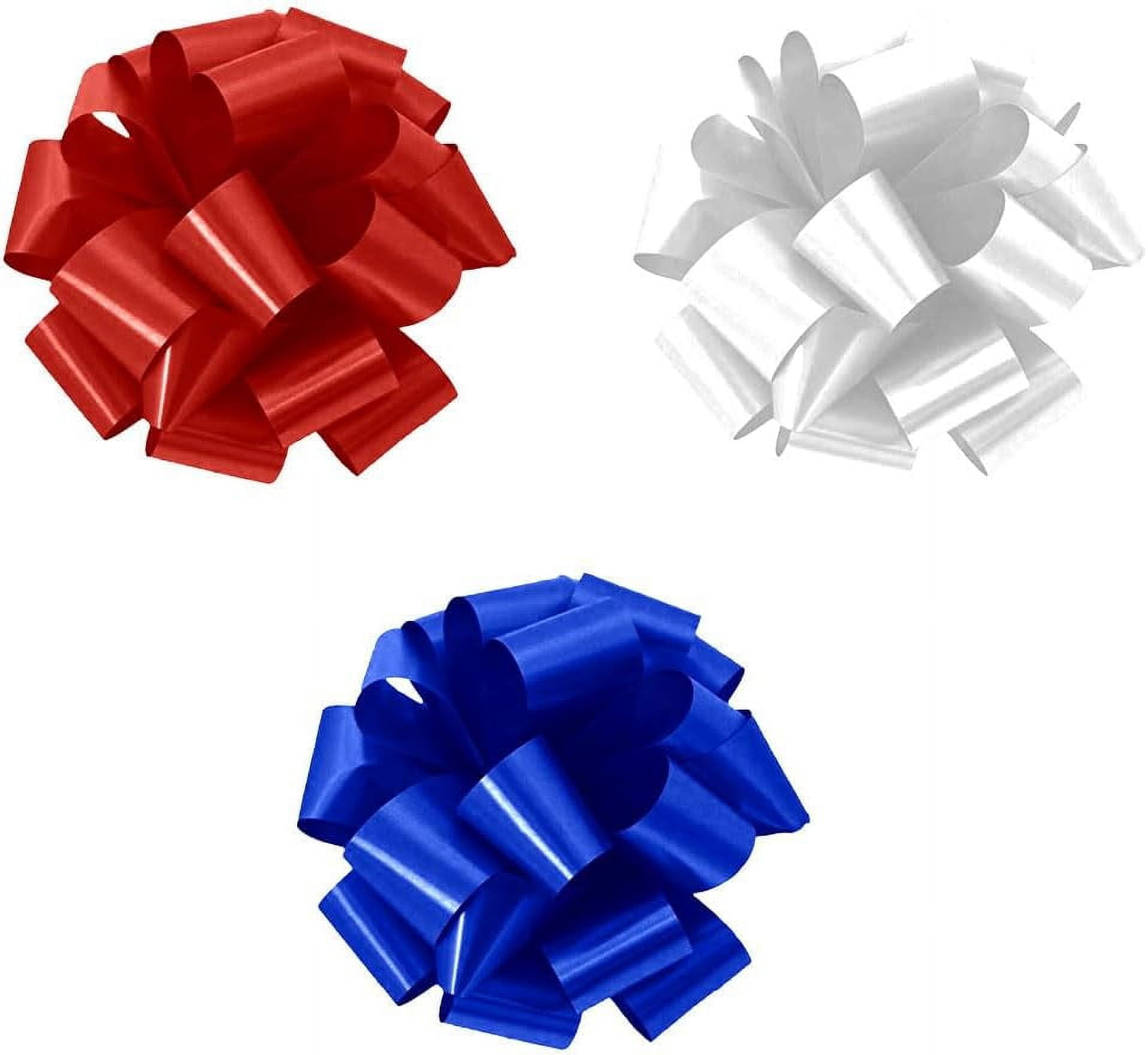 PMU Patriotic Pull Apart Pompom Bows 5 Inch | 4th of July Party Decoration | Perfect for 4th of July, Independence Day, Memorial Day, Veteran's Day | Red, White & Blue 9pc Assortment (3/Pkg) Pkg/3