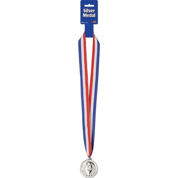 PMU Patriotic Silver Award Medals 2in, Red White & Blue American Flag Design, 4th of July Decorations, Party Costume Accessory for Holidays, Veterans, Election & Independence Day, (1/Pkg) Pkg/1