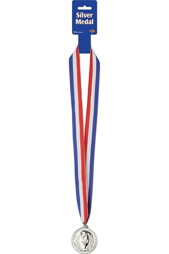 Patriotic Silver Award Medals 2in, Red White & Blue American Flag Design, 4th of July Decorations, Party Costume Accessory for Holidays, Veterans, Election & Independence Day, (1/Pkg) Pkg/1