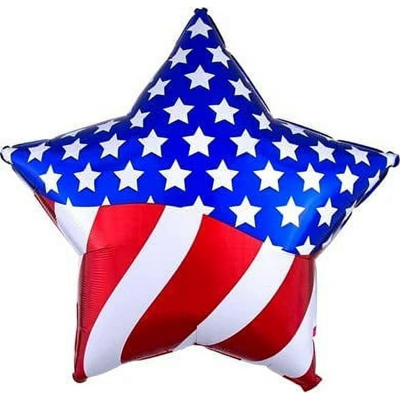 PMU Patriotic Star Shaped Flag 18 Inch Mylar-Foil Balloon Pkg/5