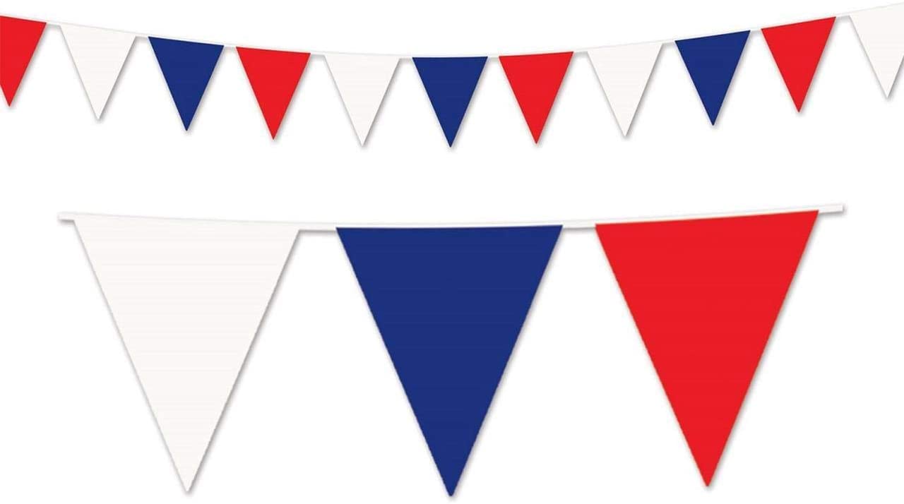 12 x 18 Red, White & Blue Pennant Streamers - 30 Feet