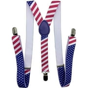 PMU Patriotic Men's Suspenders, Red White & Blue American Flag Design, 4th of July Decorations, Patriotic Party Costume Accessory, for Holidays, Veterans, Election & Independence Day, (1/Pkg) Pkg/1