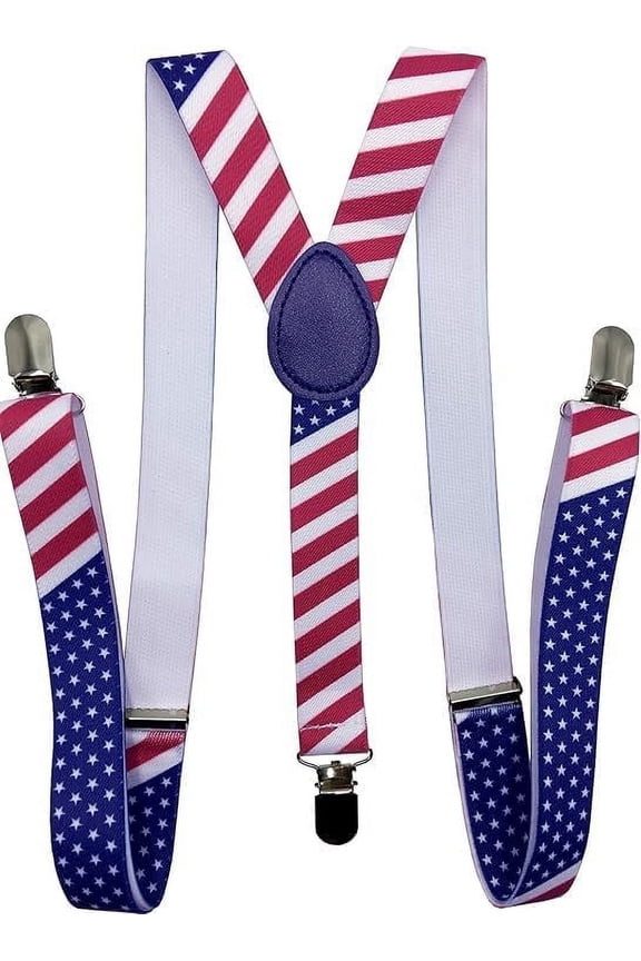 Patriotic Men's Suspenders, Red White & Blue American Flag Design, 4th of July Decorations, Patriotic Party Costume Accessory, for Holidays, Veterans, Election & Independence Day, (1/Pkg) Pkg/1