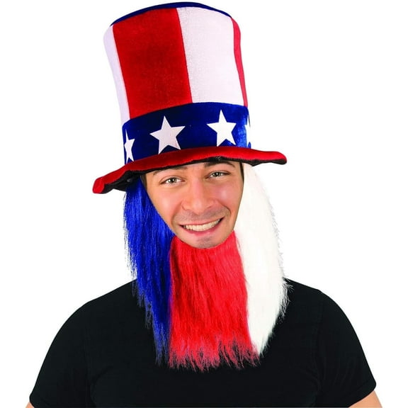PMU Patriotic Top Hat & Beard 4th of July Party Wearable Headwer Costume and Decoration Accessory (1/pkg)Pkg/1