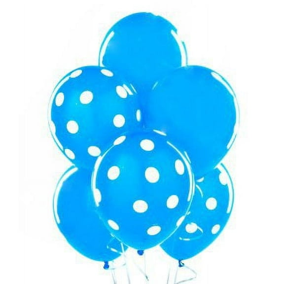PMU Polka Dot Balloons 11in Premium Baby Blue and Blue with All-Over print white Dots Pkg/12