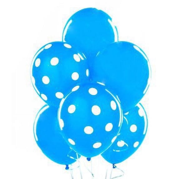 PMU Polka Dot Balloons 11in Premium Baby Blue and Blue with All-Over print white Dots Pkg/50