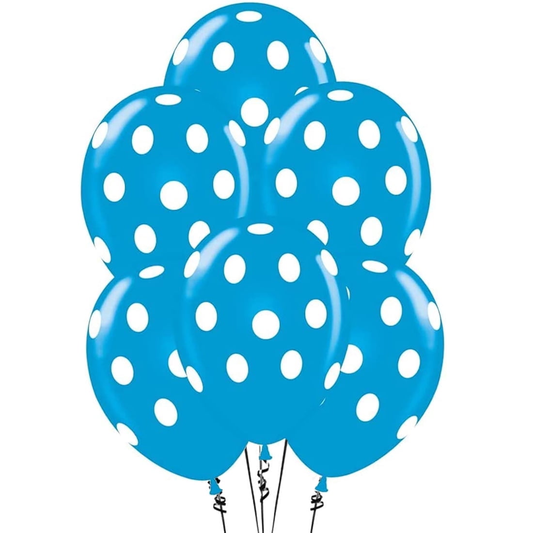PMU Polka Dot Balloons 11in Premium Baby Blue with All-Over print white Dots Pkg/12