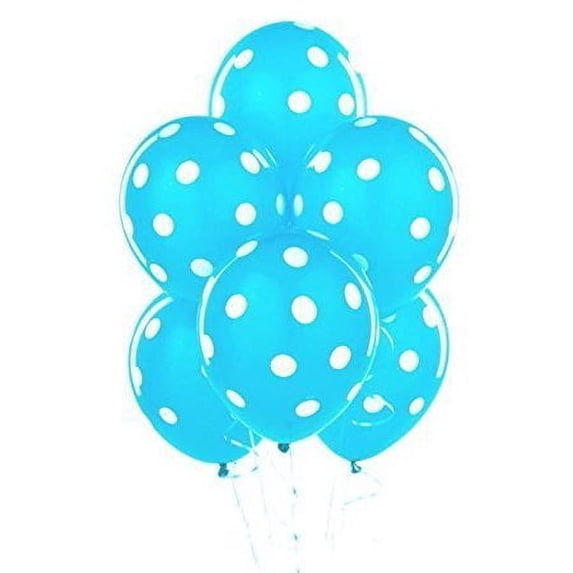 PMU Polka Dot Balloons 11in Premium Turquoise with All-Over print white Dots Pkg/12