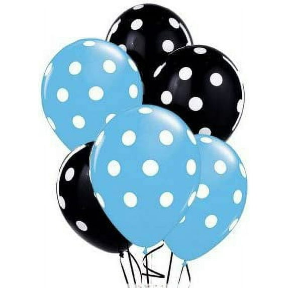 PMU Polka Dot Balloons - Multicolor Small Balloons for Birthdays, Weddings, Christmas, Halloween Anniversaries, Baby Shower & Party Favors Supplies - 11 Inch Baby Blue & Black, Pkg/12