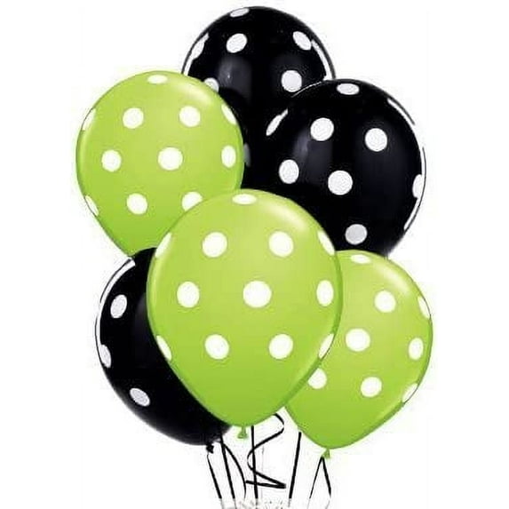 PMU Polka Dot Balloons - Multicolor Small Balloons for Birthdays, Weddings, Christmas, Halloween Anniversaries, Baby Shower & Party Favors Supplies - 11 Inch Black and Green, Pkg/12