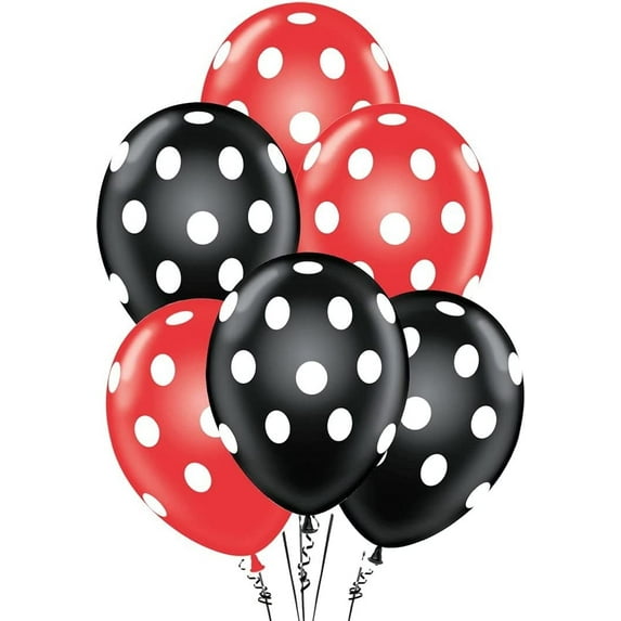 PMU Polka Dot Balloons - Multicolor Small Balloons for Birthdays, Weddings, Christmas, Halloween Anniversaries, Baby Shower & Party Favors Supplies - 11 Inch Red and Black, Pkg/100