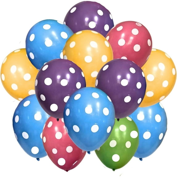 PMU 100 Pcs 11 Inch colorful Polka Dot Balloons assortment for Birthdays, Engagements, Weddings Christmas Anniversaries, Baby Showers & Party Backdrop Favors - Supplies Pkg/100